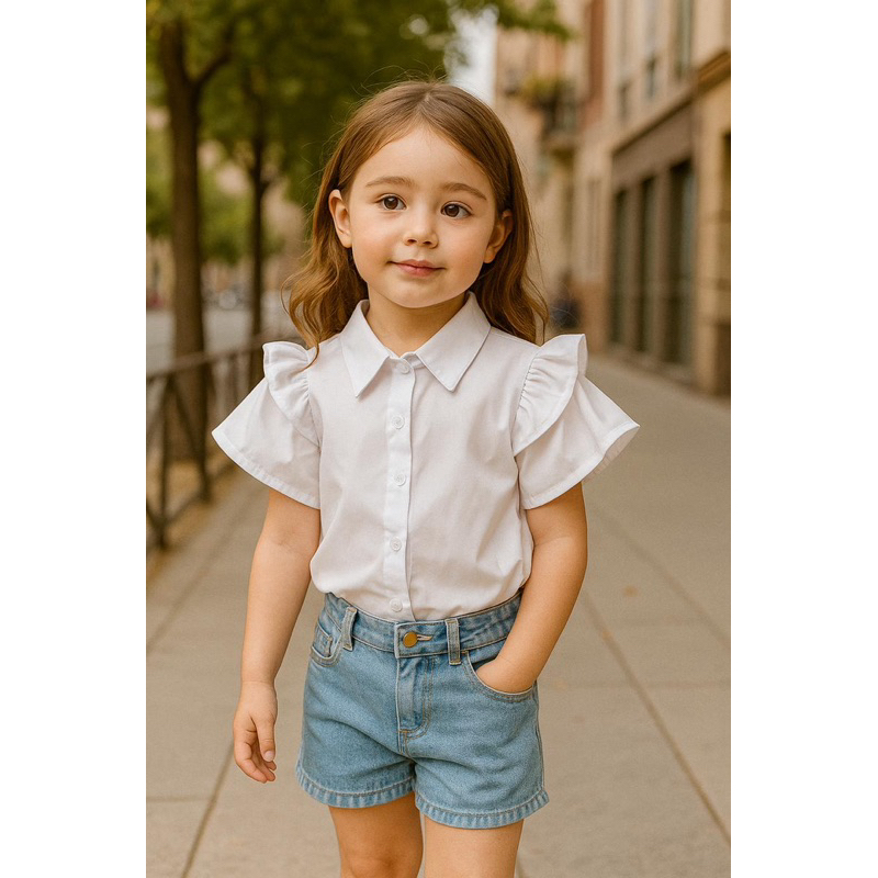 Camisa Infantil Feminina Branca Manga Princesa Escolar Elegante Descripción