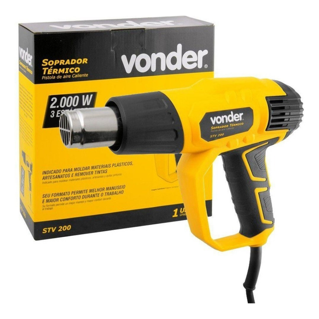 Soprador Térmico Vonder 2000w Profissional 550º C/ 3 Estágios Pistola Alta Temperatura + Acessórios