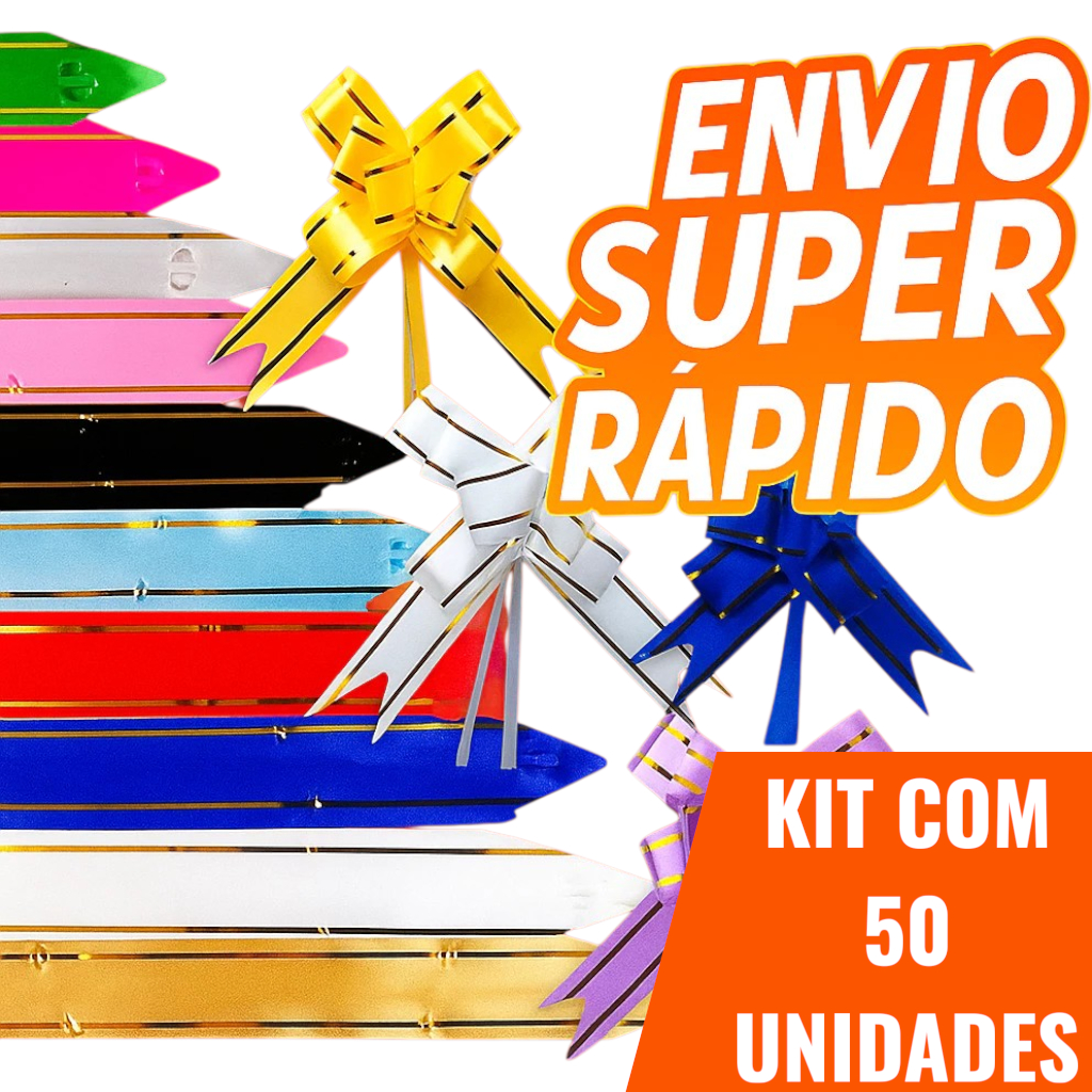 Kit 50 Laços Mágicos Fácil Para Presente Com Filete Dourado P/M/G Cores Sortida
