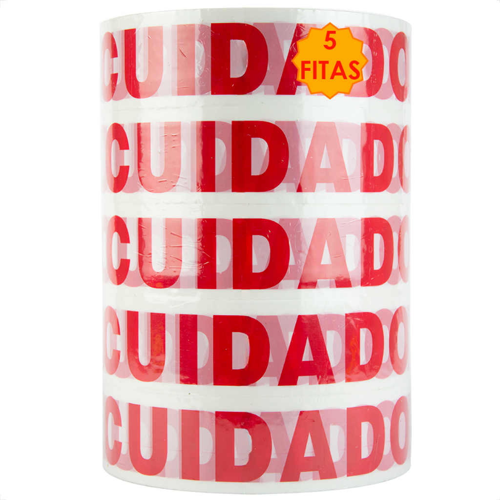 5 Fitas 500 Metros Cuidado Frágil Embalar Caixas Durex Rolo Embalagem Adesiva Alta Aderência Forte