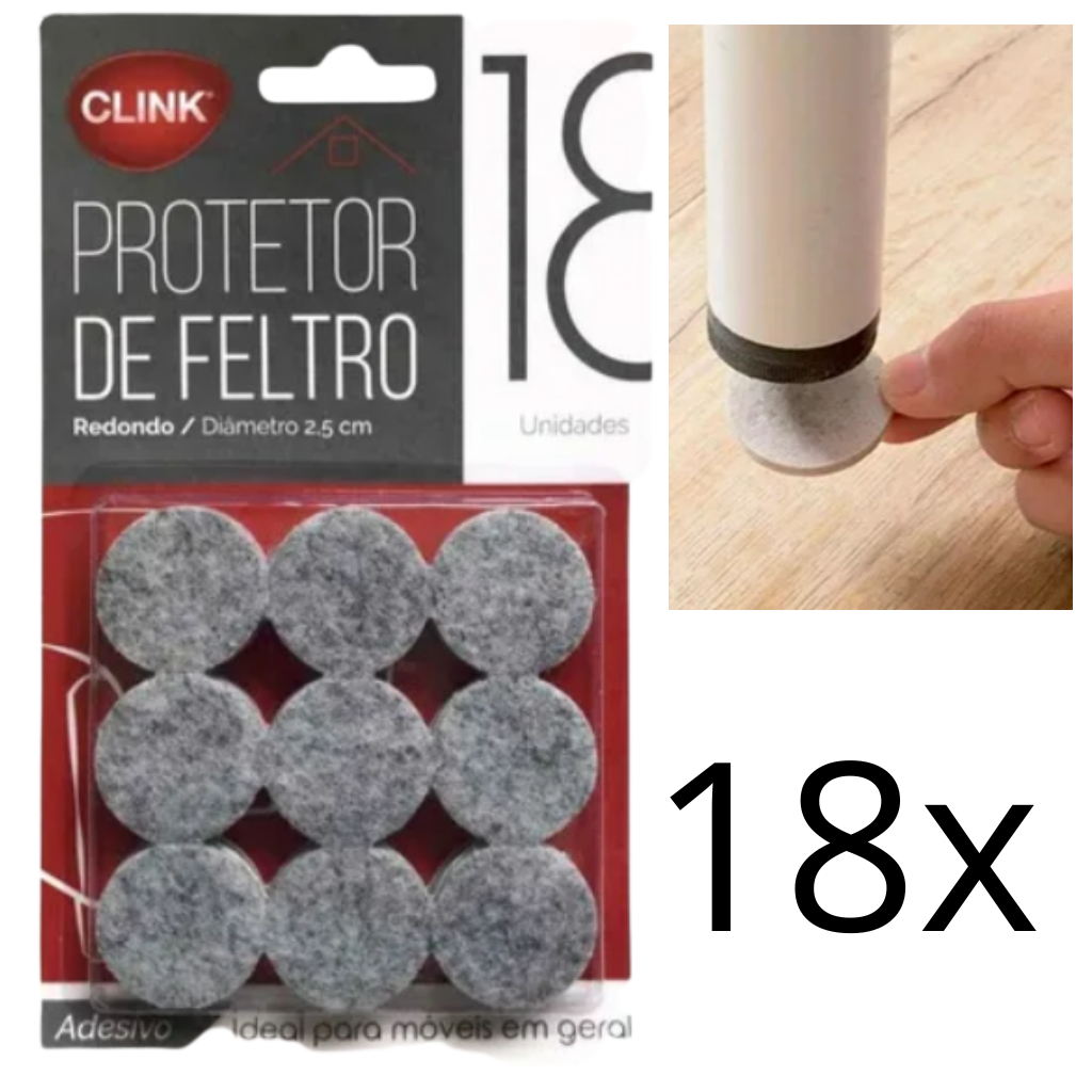 Kit 18 Feltro Adesivo Redondo Cadeira Sofá Mesa Anti risco anti barulho