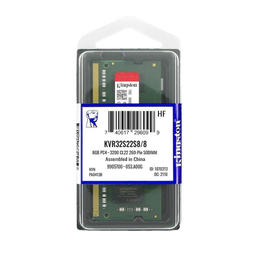 Memória RAM DDR4 8GB 3200Mhz Kingston Notebook KVR32S22S8/8