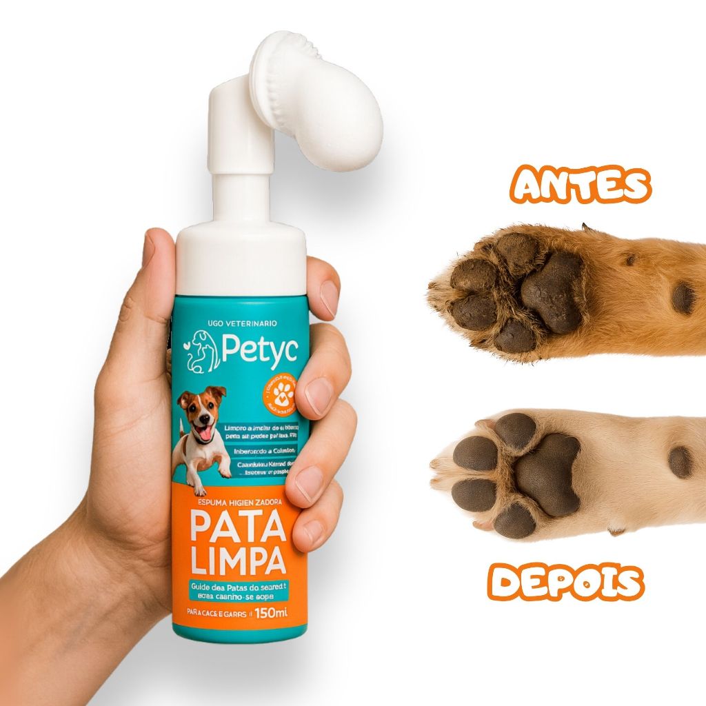 Limpa Patas Limpador para Patinha Espuma Pet Cães e Gatos 150ml com Escova Hipoalergênico Aloevera