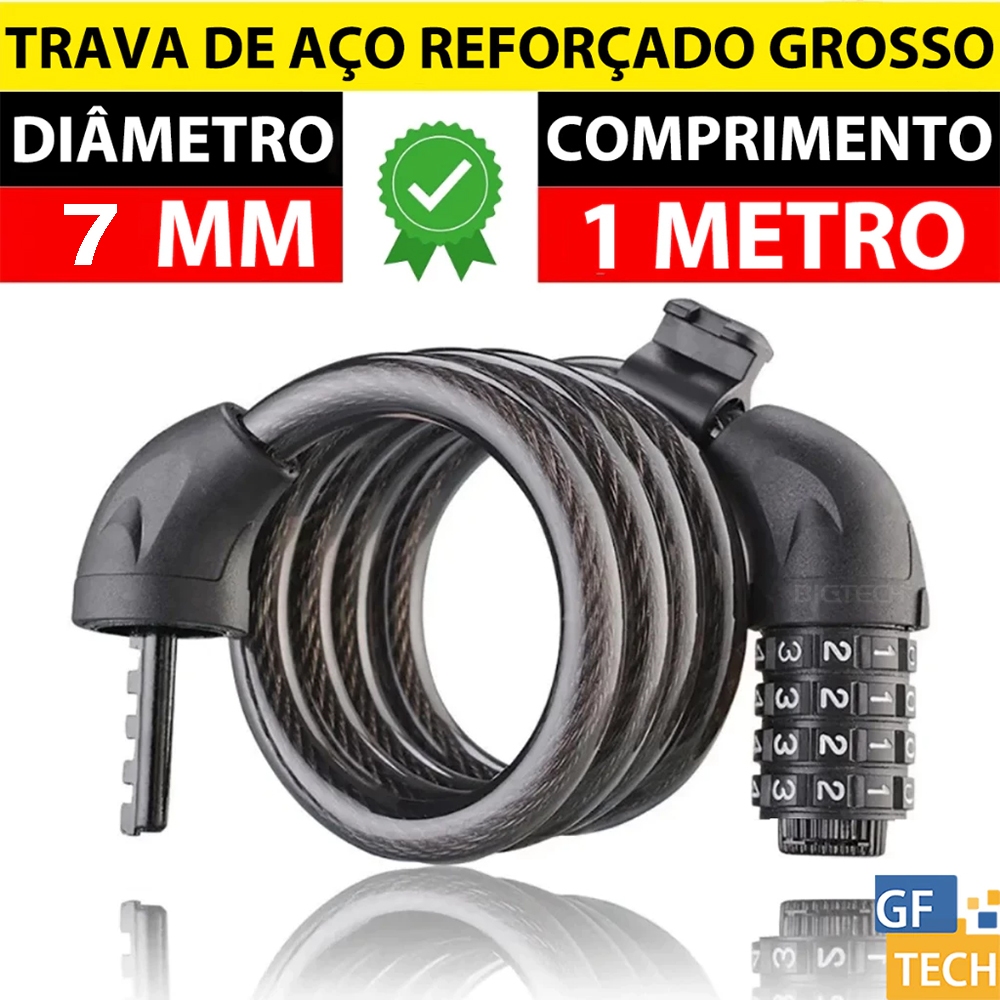 Cadeado Bicicleta Corrente Reforçado Grosso Com Senha De 4 Dígitos Sem Chave 1 Metro Trava De Aço