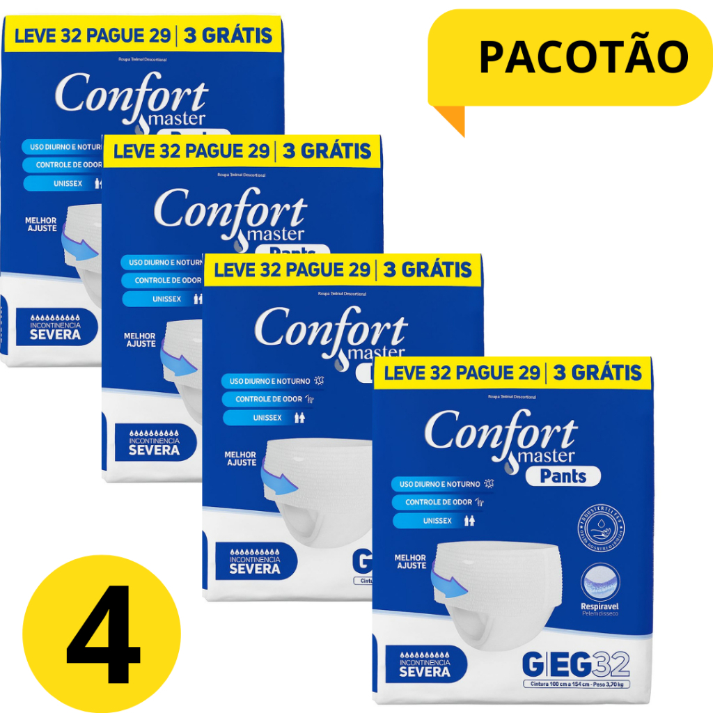 KIT ATÉ 4 PACOTES Fralda Calça GeriatricaPants CONFORT MASTER P/M G/XG PACOTÃO Inc SEVERA /Intensa