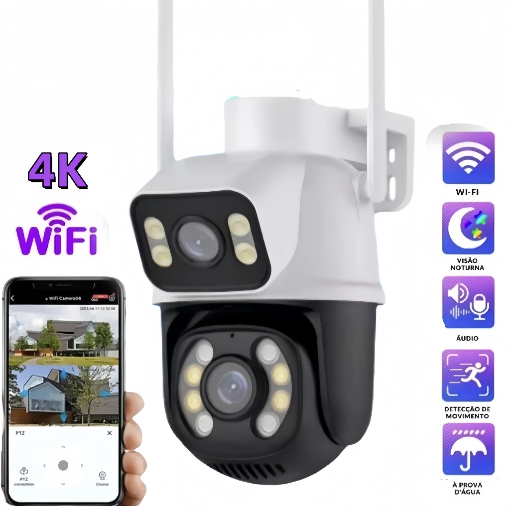 Câmera de Segurança A28B WiFi Dual 1080P 3MP Dupla WiFi para Alarme De Detecção De Segurança TECNO