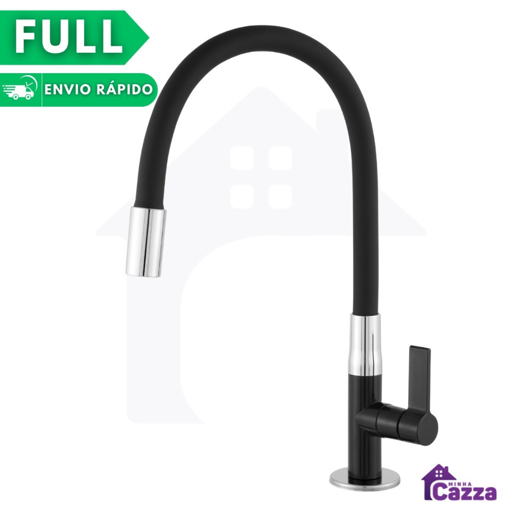 Torneira Gourmet Cozinha Preta Bancada Mesa Pia Cano Flexível 1/4 de volta Black Torneira ABS