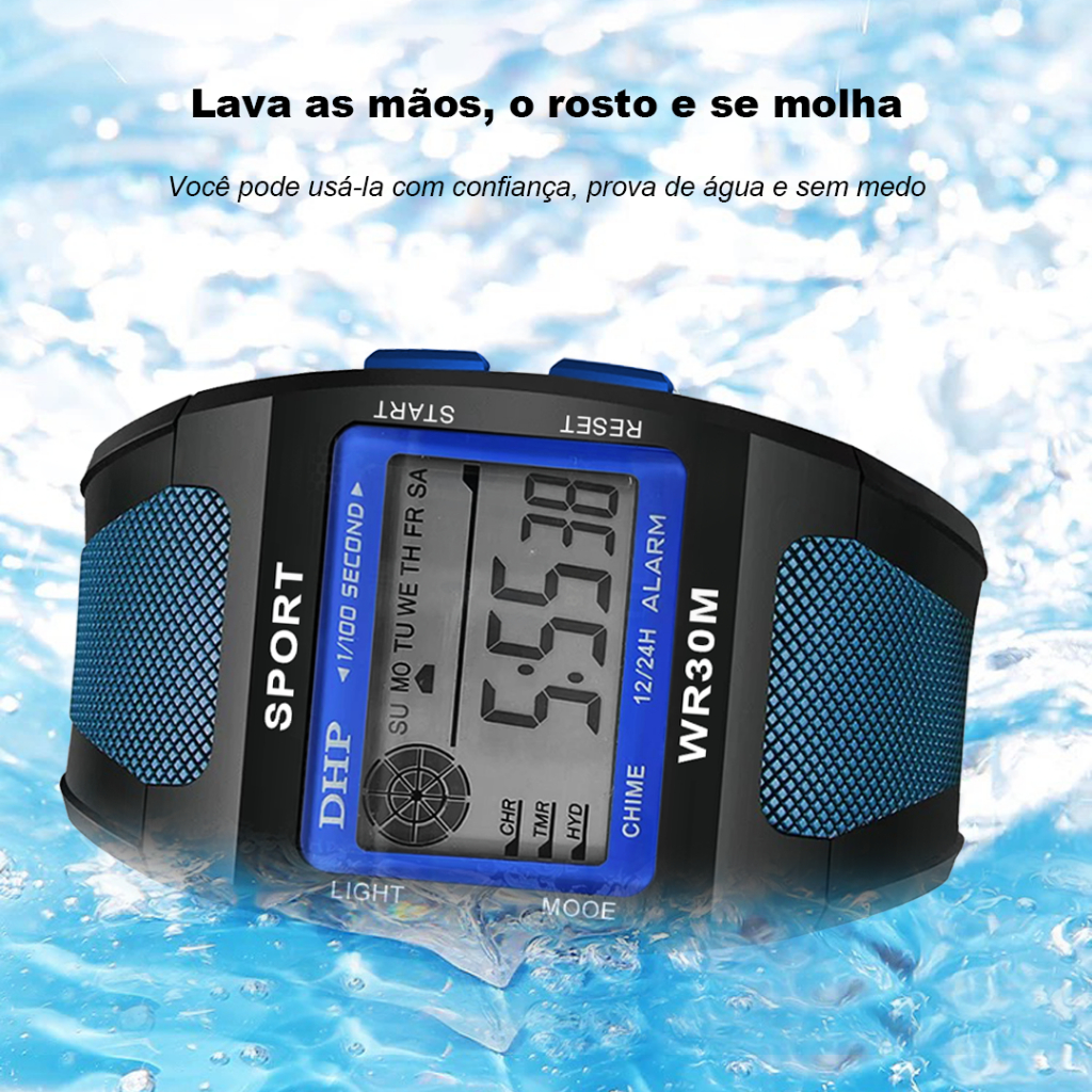 Relógio original digital à prova d'agua masculino presente da moda esportivo alarme/cronômetro [225]