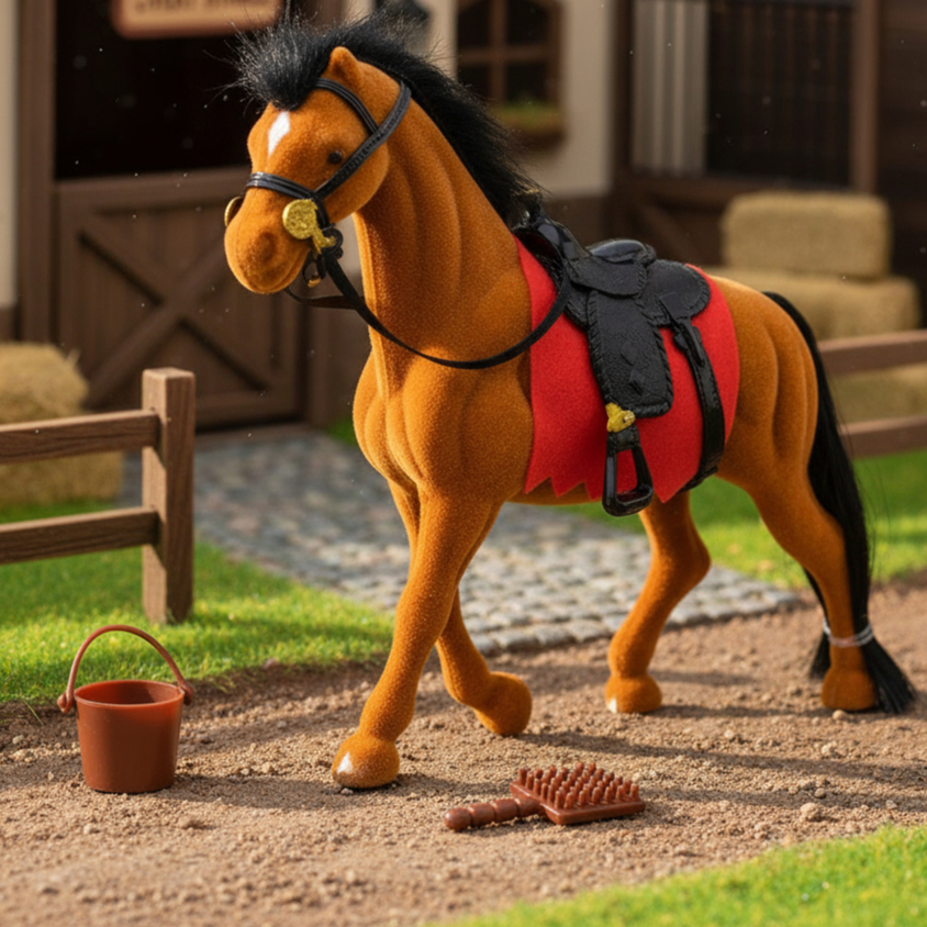 Figura Animal Cavalo Realista Infantil Para Escovação Com Sela Manta E Balde - For Kids