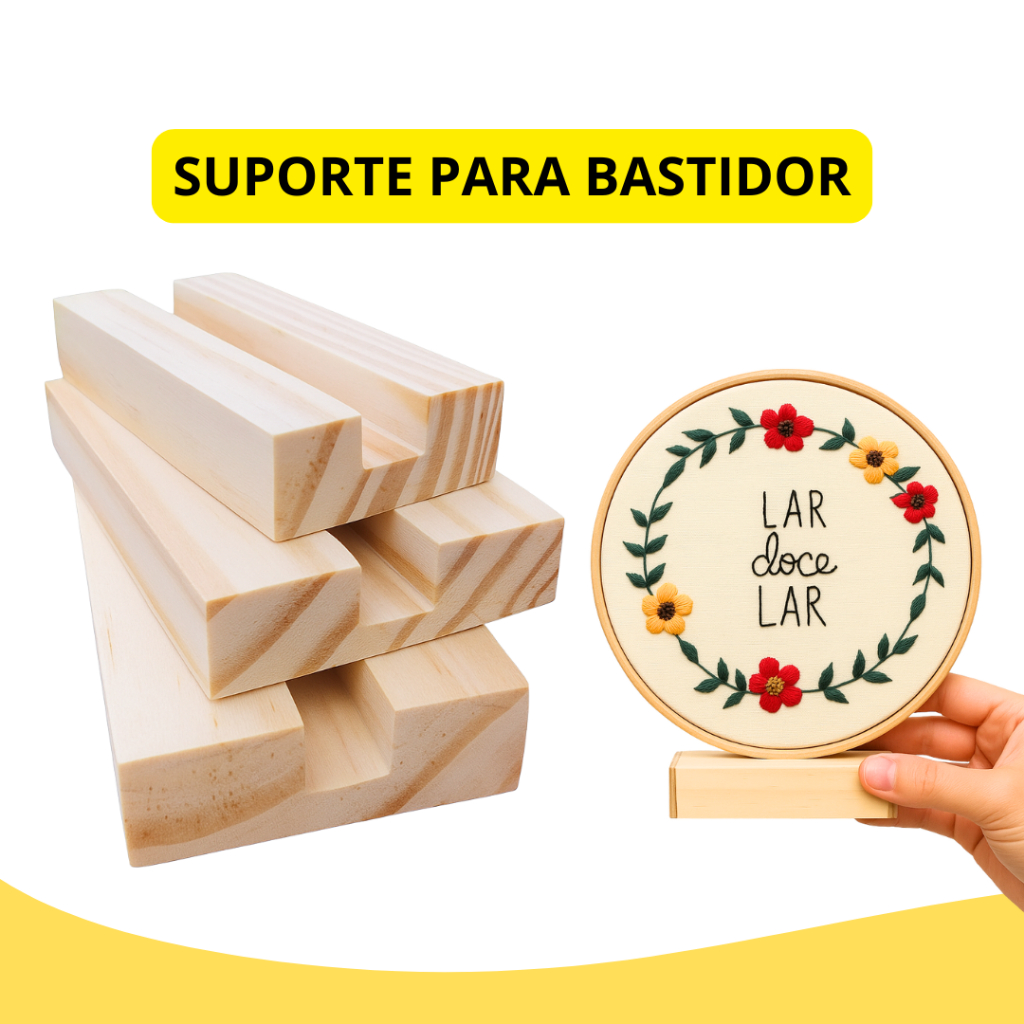 Base Suporte Para Bastidor Madeira Pinus Expor Bordado Livre Ponto Cruz Artesanato