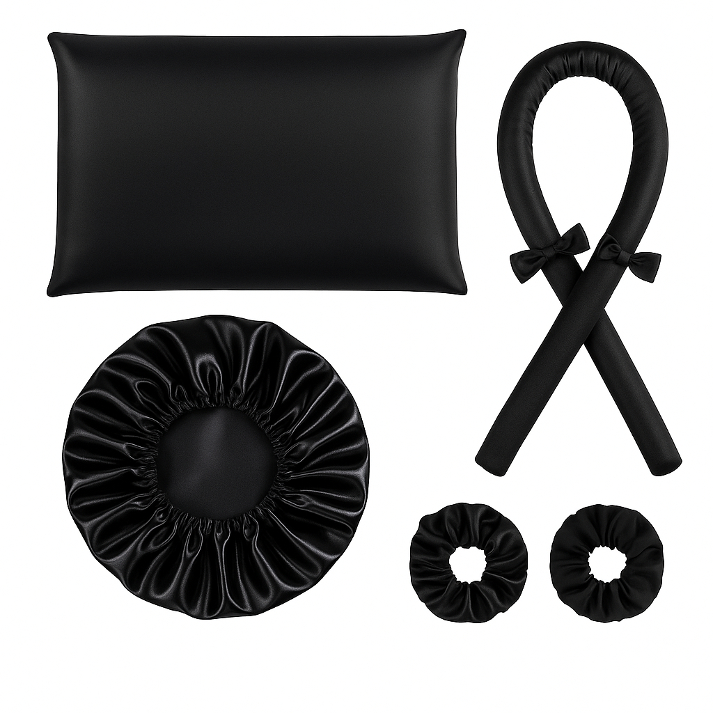 Touca cetim anti frizz + modelador curling rod + 2 brindes
