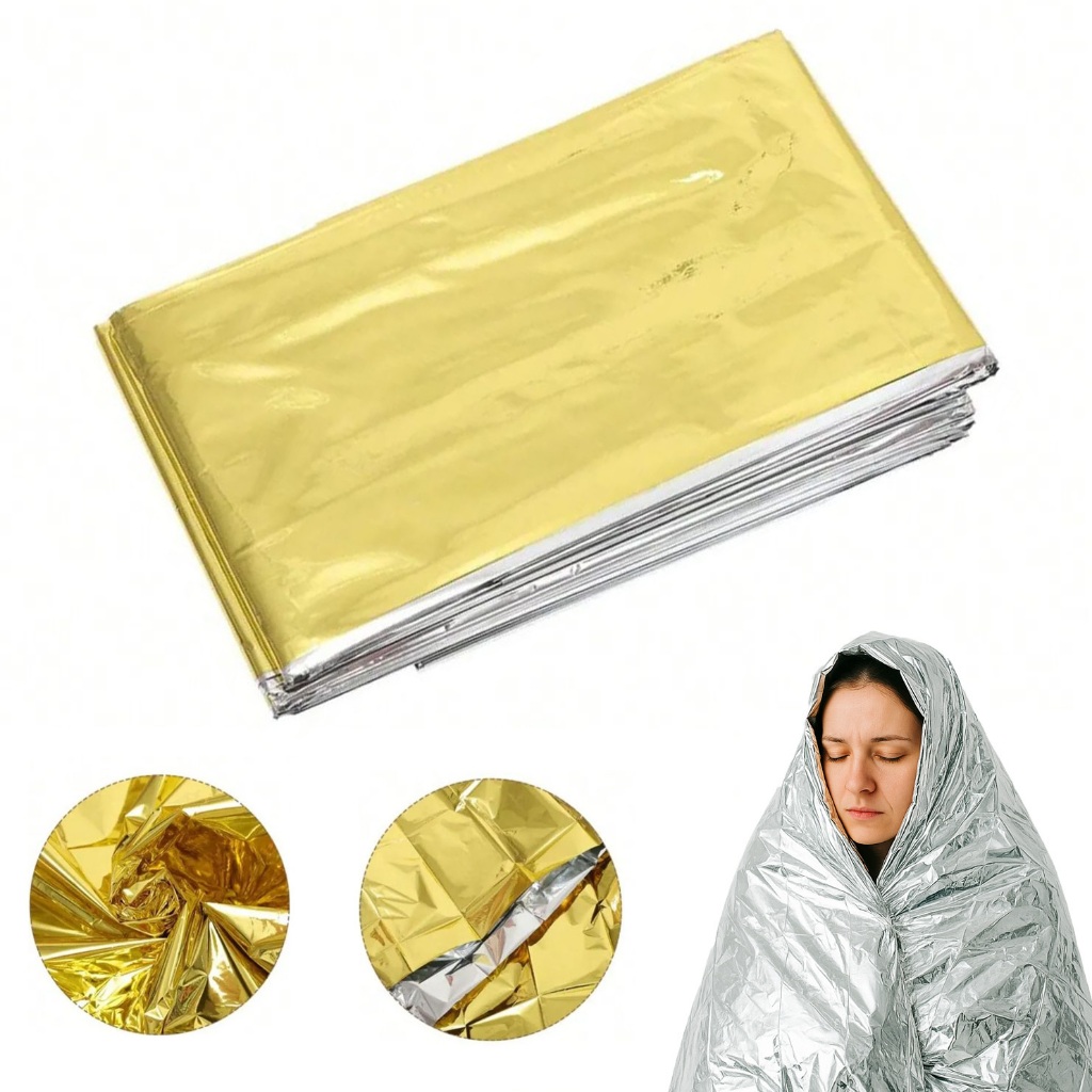 Kit com 1, 3 ou 10 unidades - Cobertor Manta Térmica Corporal Aluminizada Para Resgate, Emergência e Camping