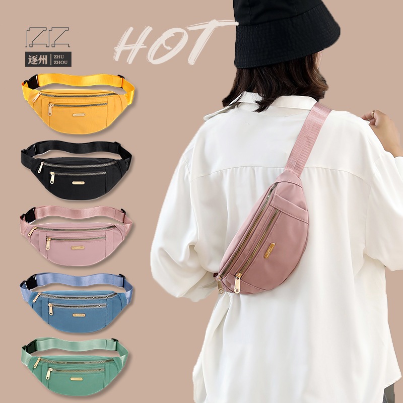 Bolsa Transversal Feminina Pochete em Lona Impermeável Estilo Coreano Ajustável para Cintura e Peito