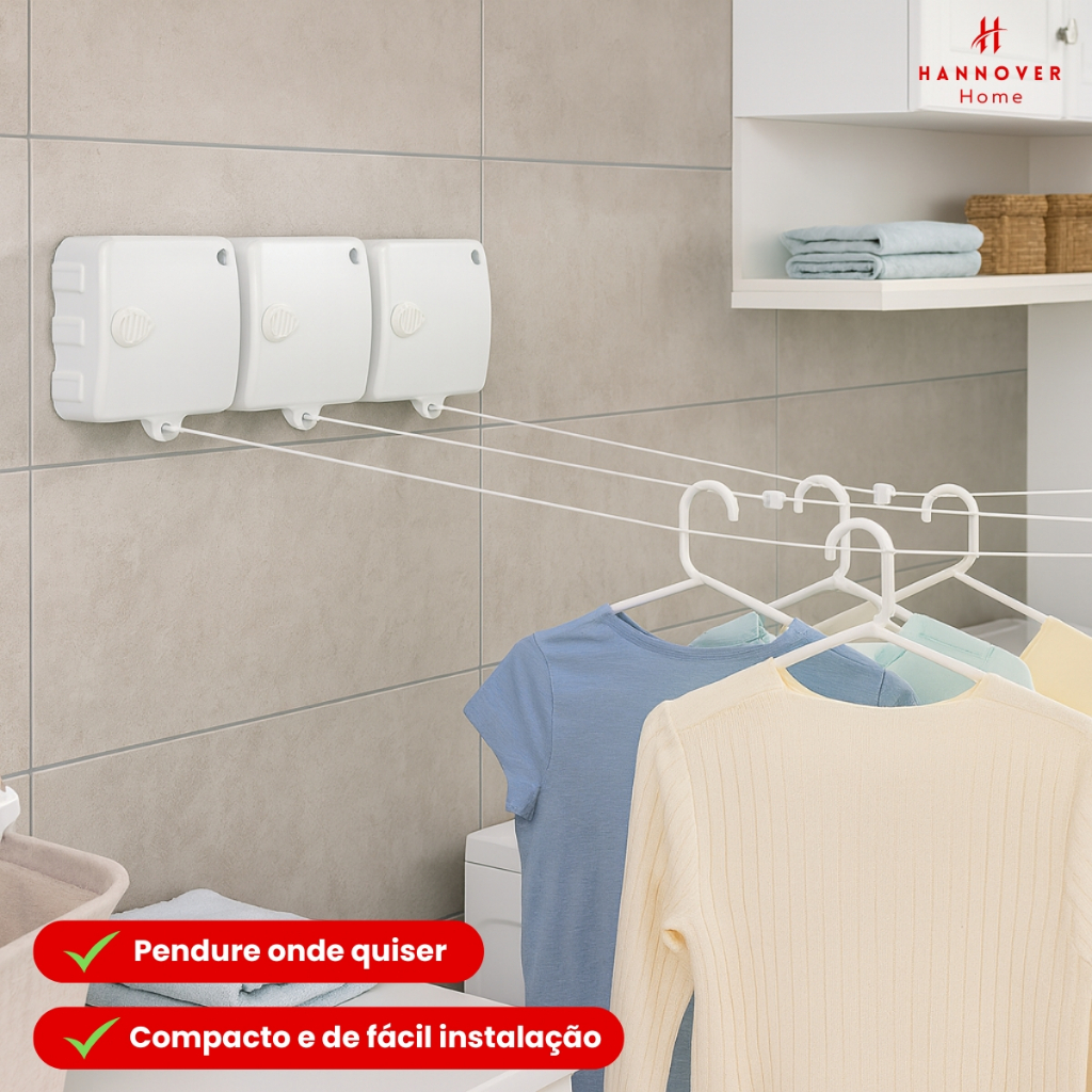 Varal Automático Reforçado 18kg De Roupa Retrátil 6m Corda Modular Stendmax Recolhe