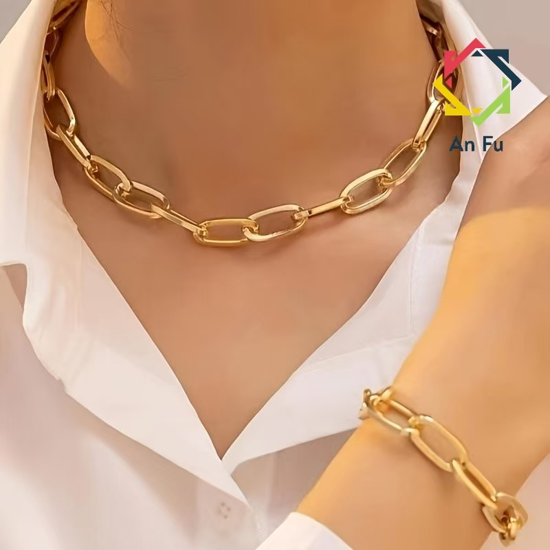 Colar e Pulseira Feminina Conjunto Luxo Retangular Ouro 18K
