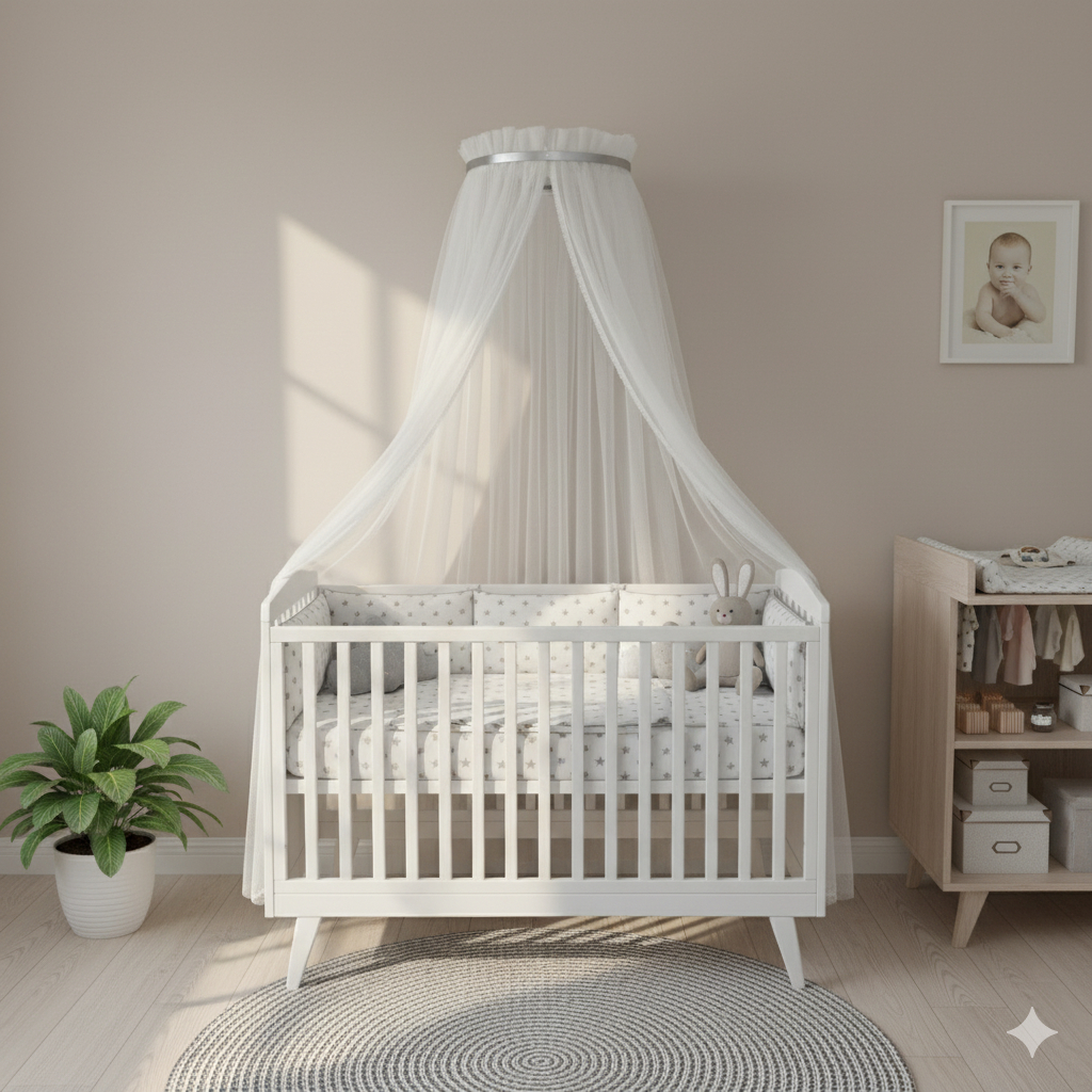Mosquiteiro Com Dossel Infantil Liso Prata Quarto Berço Bebê Protetor