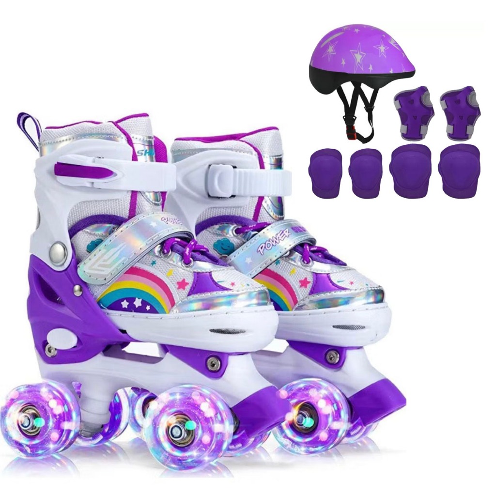 Patins Quad Infantil De 4 Rodas Menina Com LED Protecao Barato Presente Black Friday Menino
