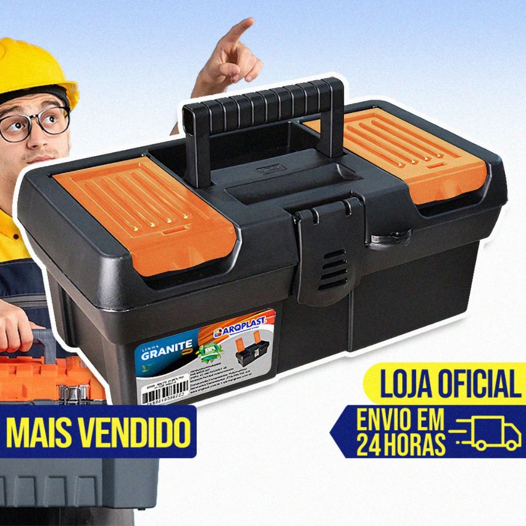 Maleta Caixa de Ferramentas Plástica Grande Completa Alta Organizadora Resistente Eletricistas Pesca