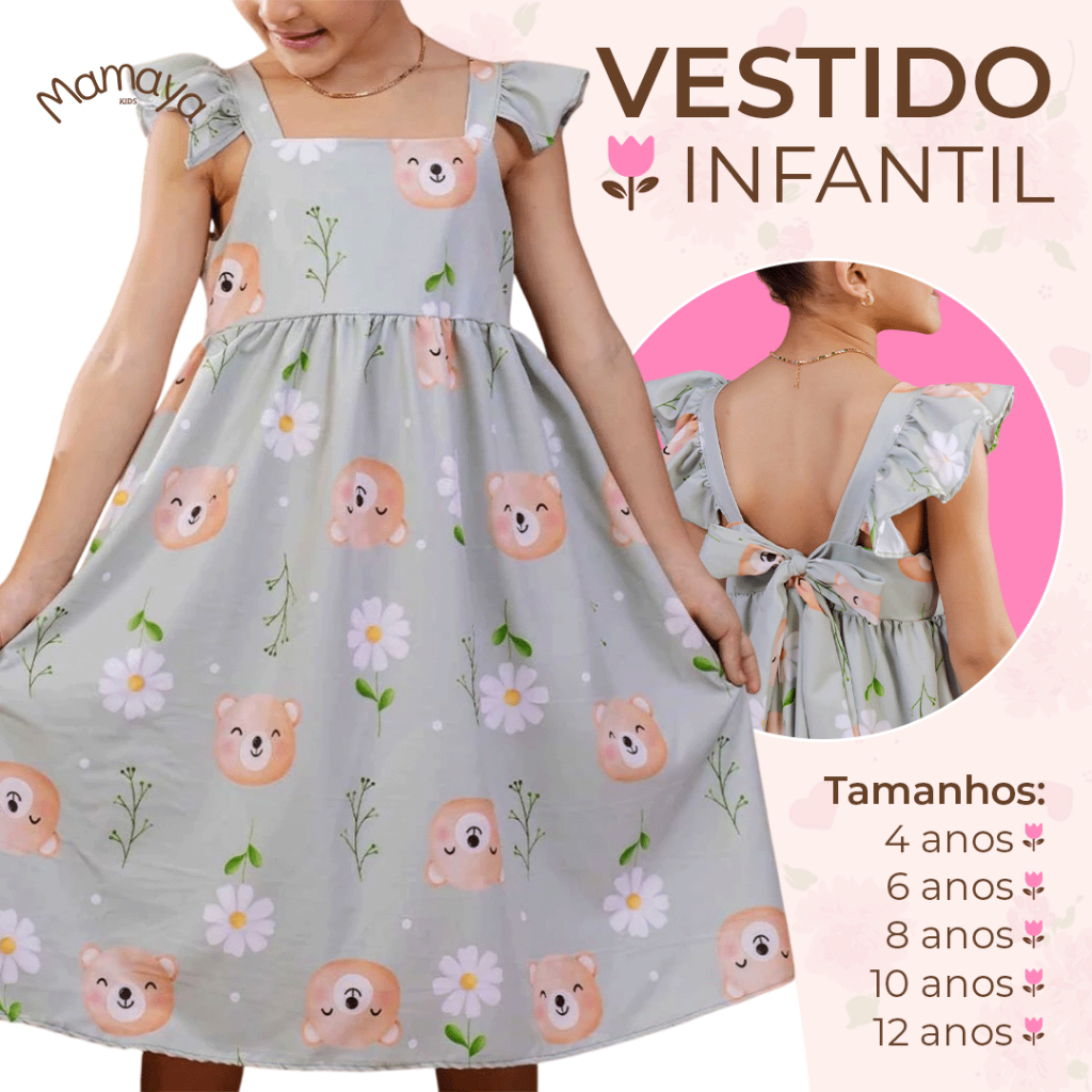 Vestido Infantil Menina Estampado Floral Junino Xadrez Colorido Luxo Cores Vibrantes