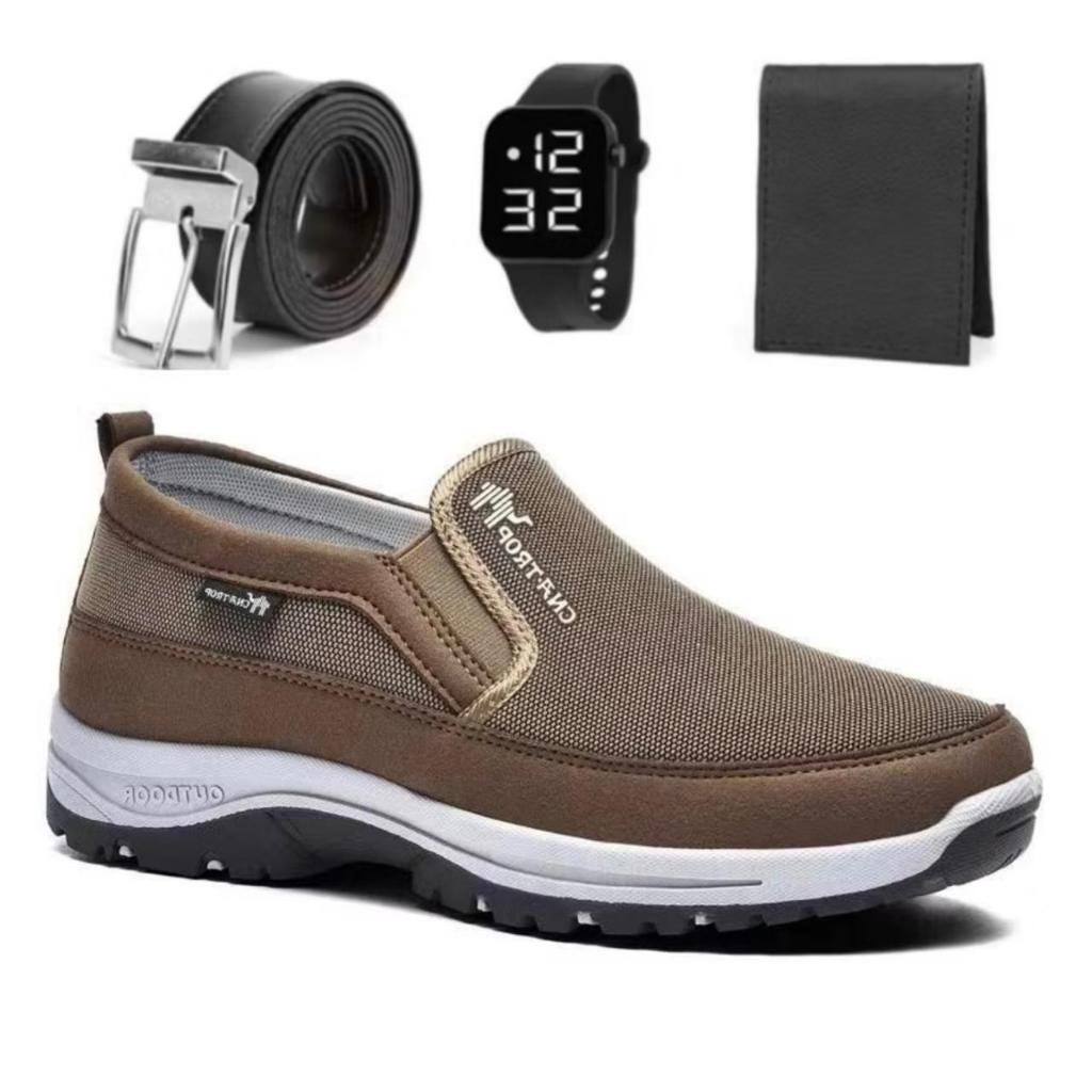Sapatilha Mocassim Casual Estilosa de Trilha Adventure Impermeável com Solado Ortopedico + Relogio Cinto e Carteira
