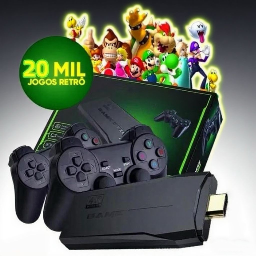 Videogame Stick 4K 64gb 2 Controles Sem Fio Console Portatil Jogos Retro Antigo