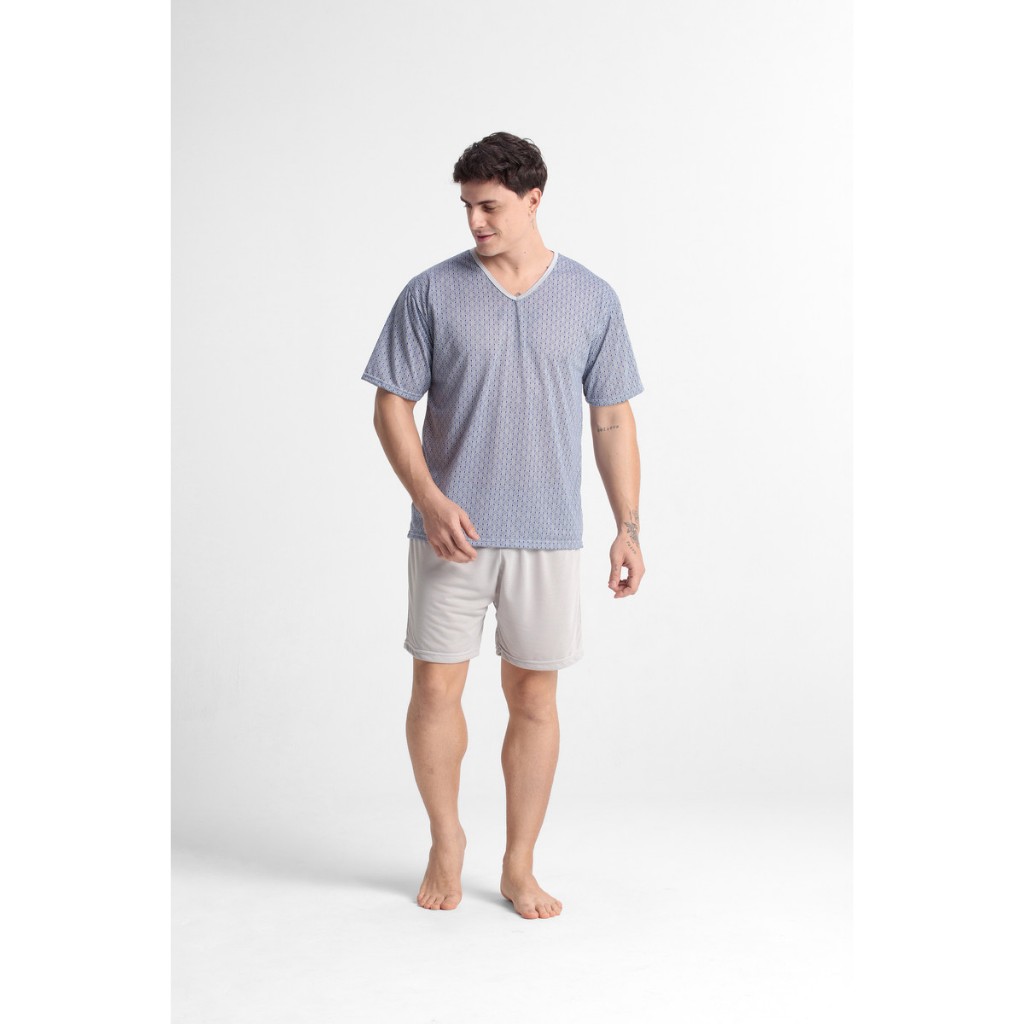 Pijama Masculino Curto Adulto Short e Blusa Manga Curta Verão Conjunto
