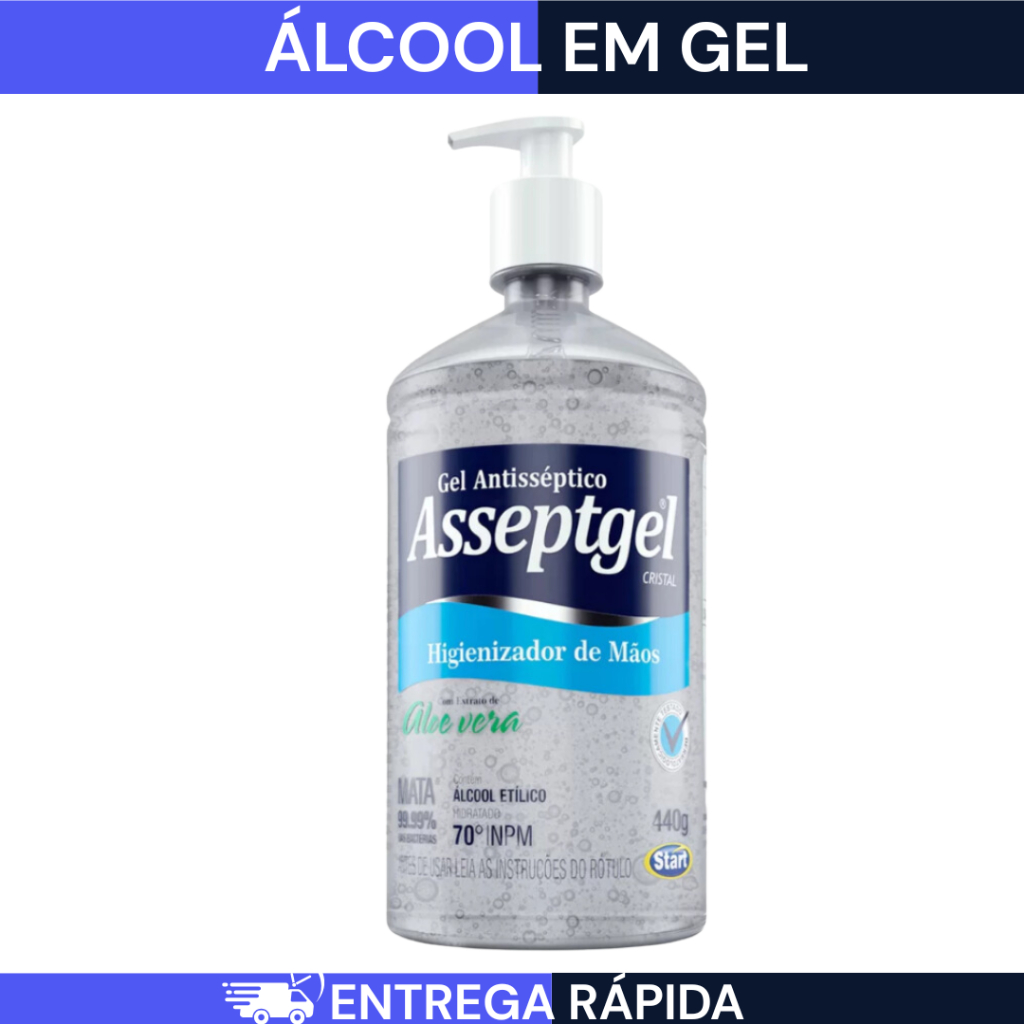 Álcool em Gel Antisseptico Asseptgel Cristal Aloe Vera 420g Hidratante Com Válvula Pump 71%INPM