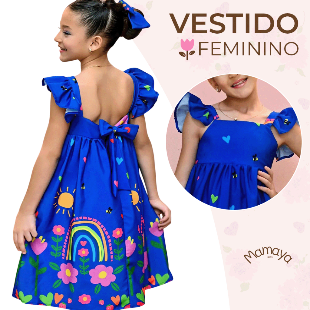Vestido Barrado Manga Infantil Menina Estampado Junino Xadrez Casual Festa Luxo 4 a 12 Anos