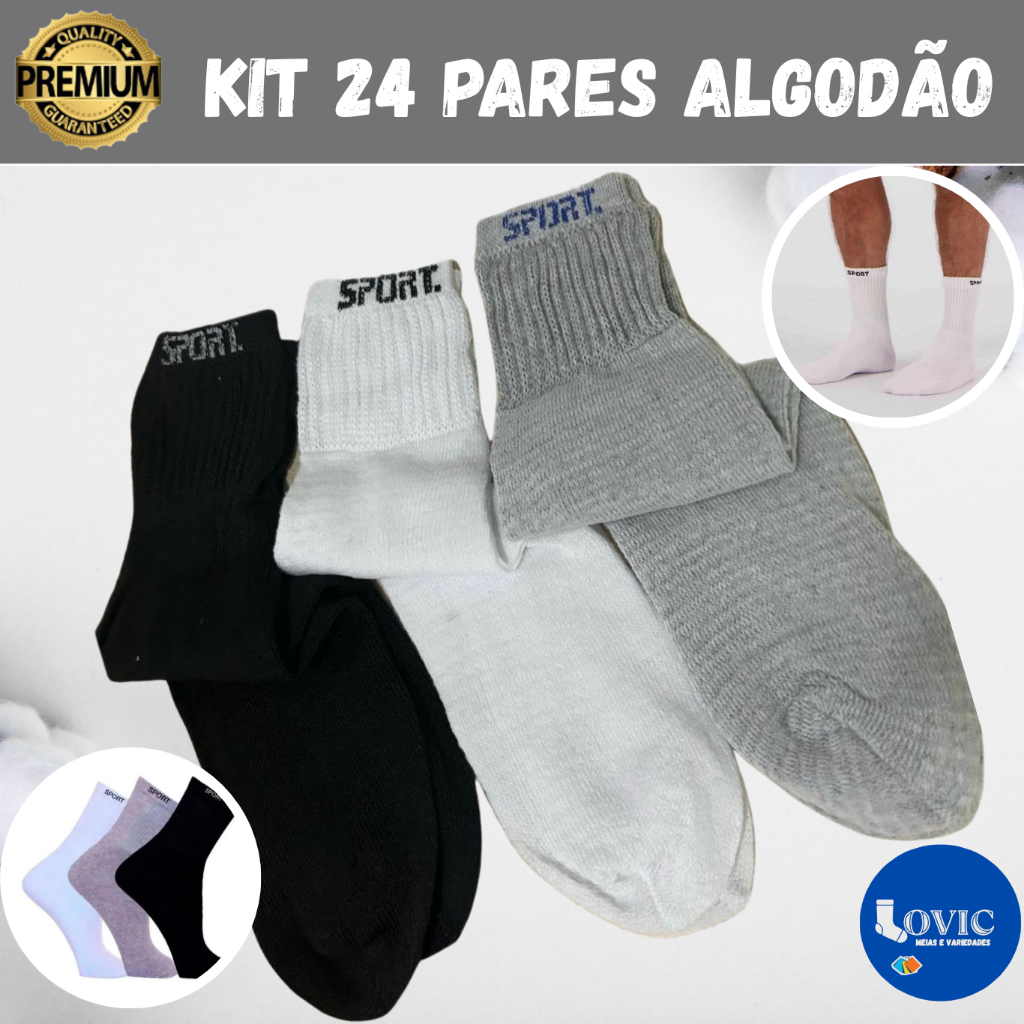 Kit 24 Pares De Meias Cano Alto Sport/LISA Algodão Masculino Feminina Unissex