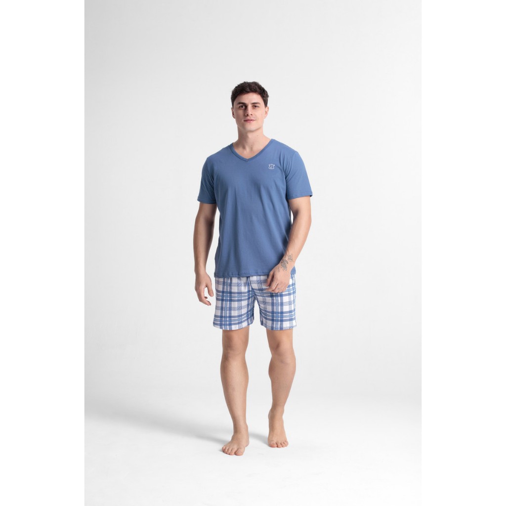Pijama Adulto Masculino Camiseta E Shorts 100% Algodão