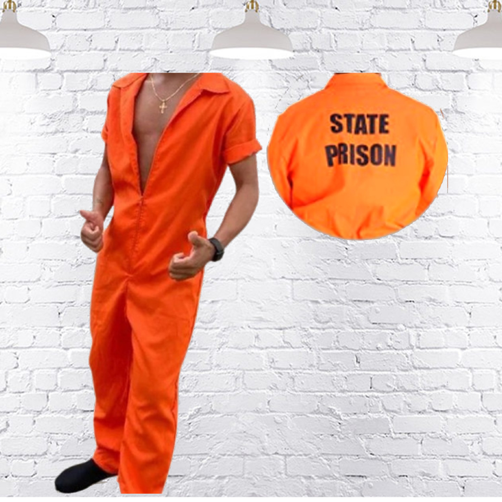 Fantasia Presidiário Prisioneiro Preso Detento State Prison Masculino Feminino Macacão Zíper Laranja