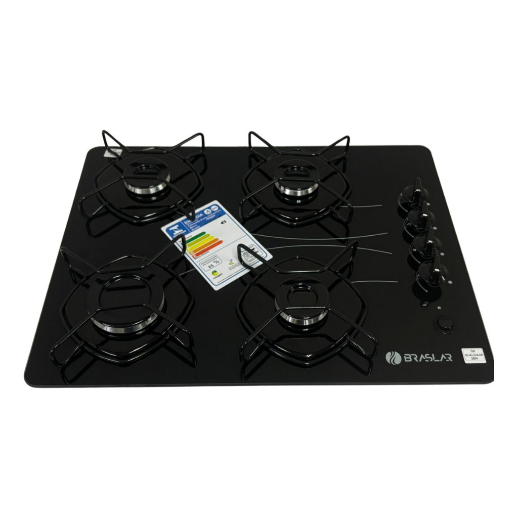 Cooktop Braslar Pop Gás 4 Bocas Bivolt Mesa Vidro - Cor Preto