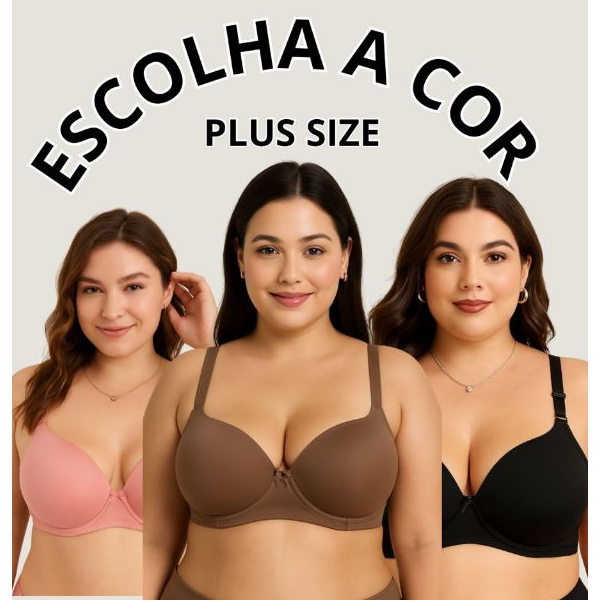 Kit 2 Sutiãs Plus Size Cores Neutars Bojo Soutien Reforçado Sutian Grande  Alças Largas Moda Intima