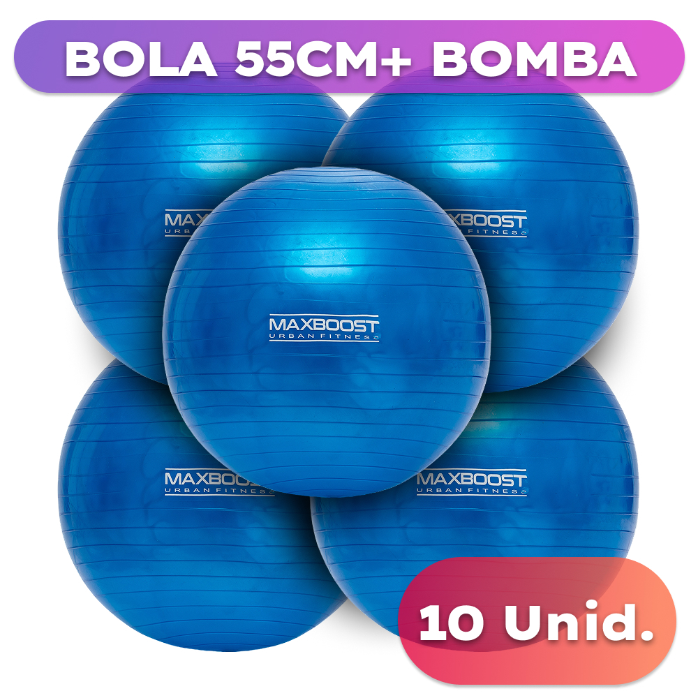 Kit 10 Bolas De Ginastica Pilates Yoga Suíça 55cm + Bomba De Encher Maxboost Até 200kg