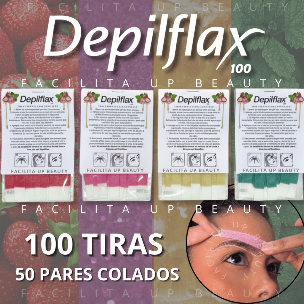 100 Tiras de Cera Depilflax 50 Duplas para Sobrancelhas e Buço - Depilação Rápida e Precisa
