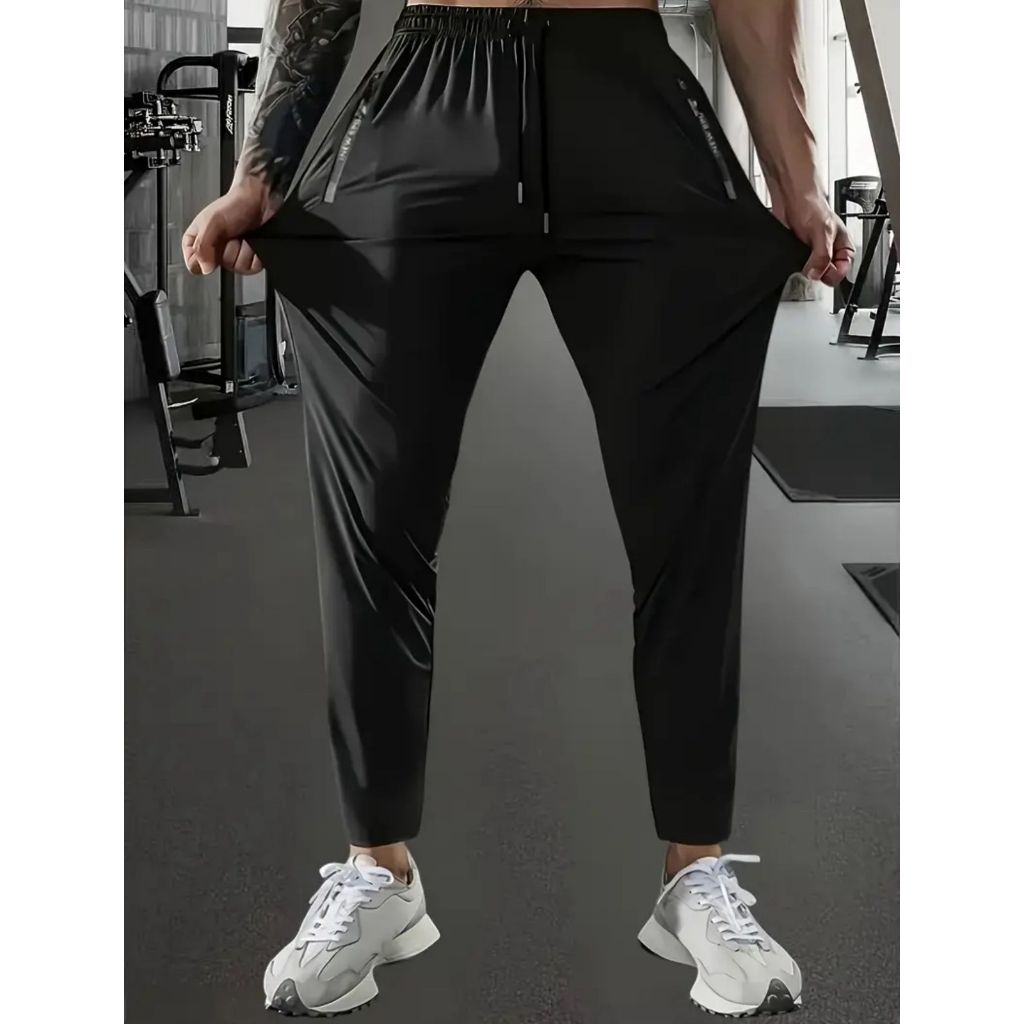 Calça esportiva casual de verão masculina em seda gelada fina rápida secagem solta para corrida exercícios ao ar livre