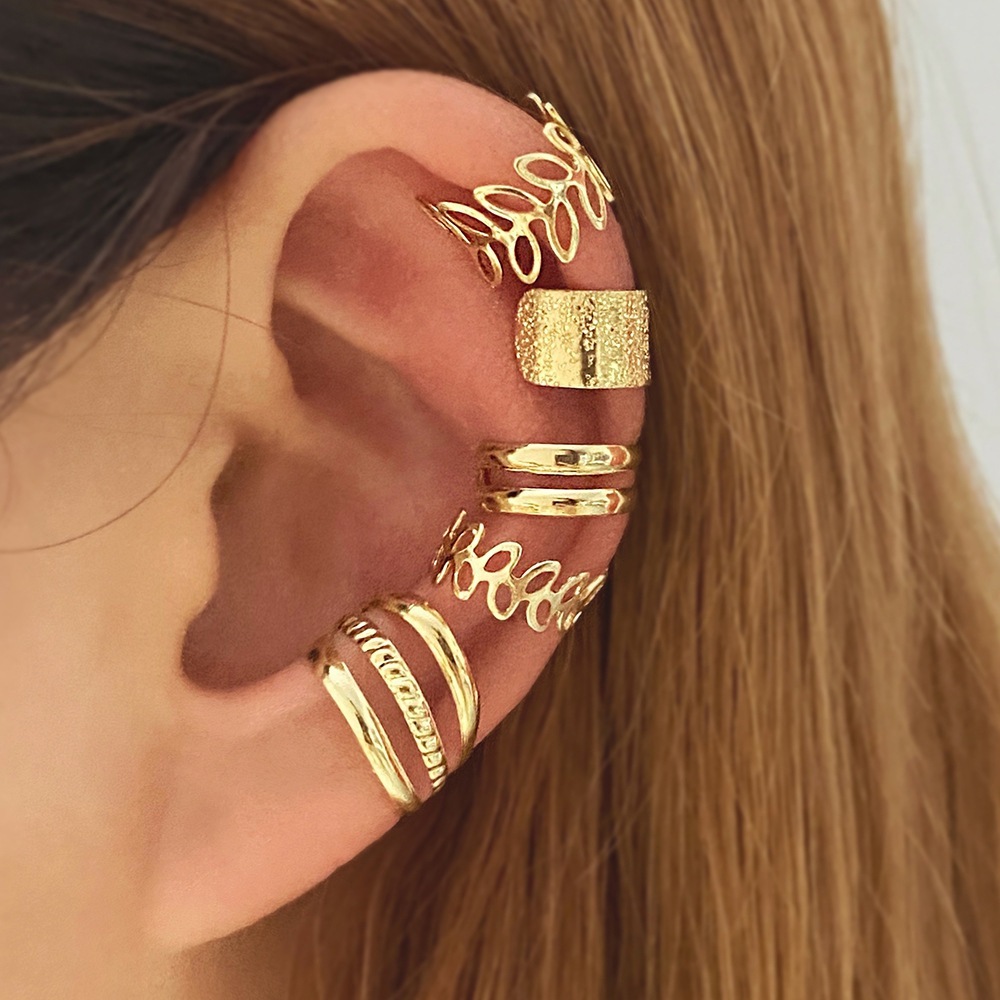 Conjunto de 5 brincos femininos modernos e multicoloridos, brincos de clipe, brincos clássicos e elegantes