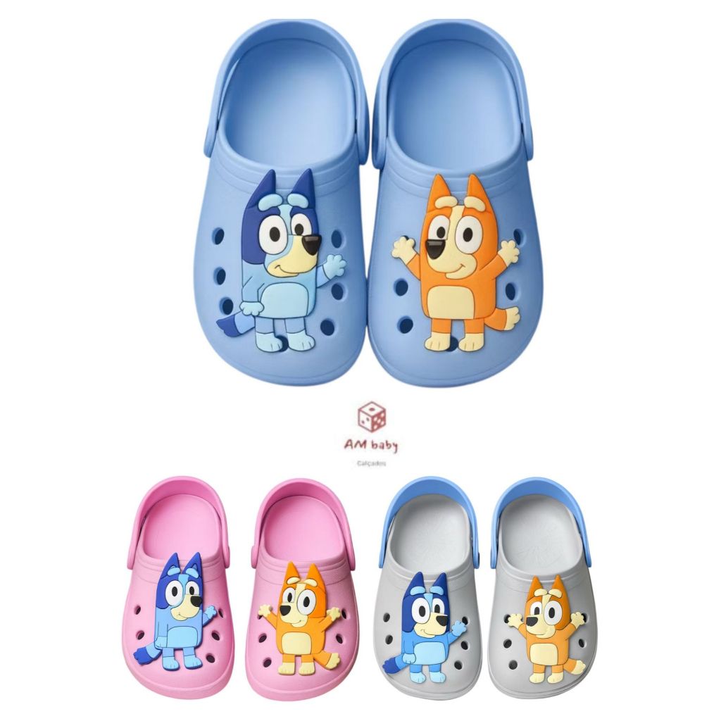 Sandalia Babuche Infantil Papete Bluey e Bingo Confortavel Leve