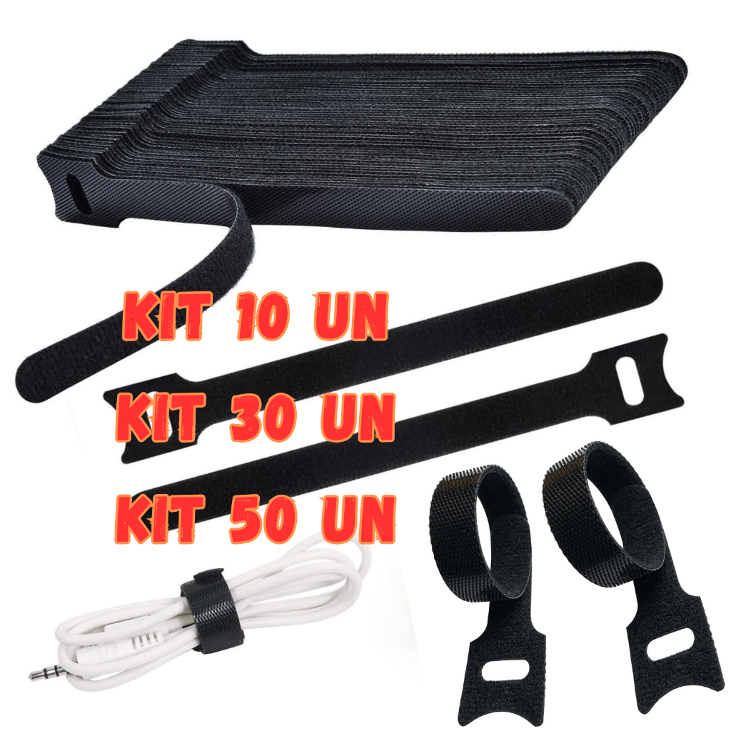 Kit 10UN / Kit 30UN/ Kit 50UN Organizador d Cabos e Fios Abraçadeira Multiuso Prendedor Reutilizável