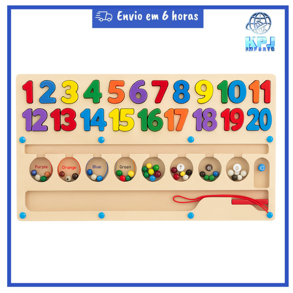 Brinquedo Educativo Infantil de Madeira – Números Coloridos e Contagem com Bolinhas