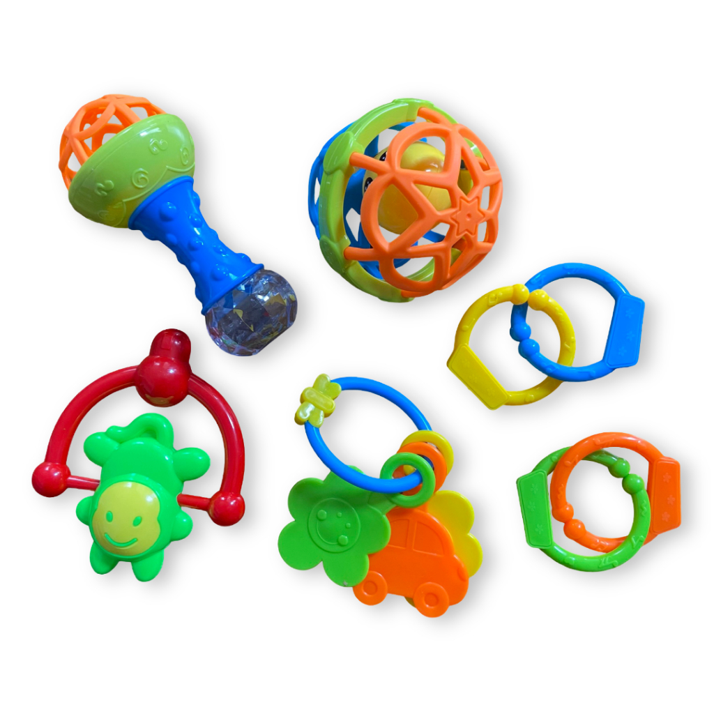 Kit Brinquedos Bebê Mordedor Baby Ball + Chocalho e Mais 🎶 Sensorial Macio – Várias Opções