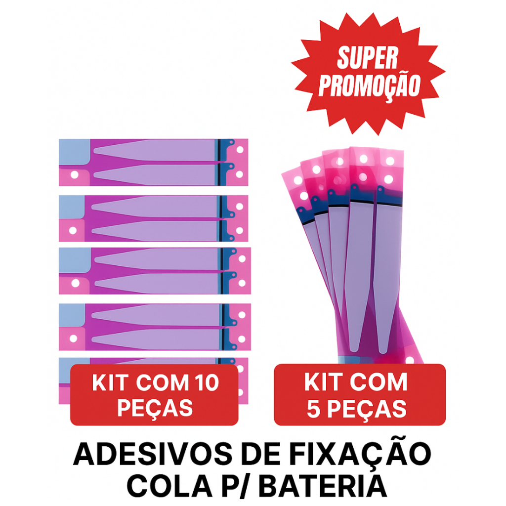 Kit 10 adesivo fixação cola bateria iPhone, adesivo cola.