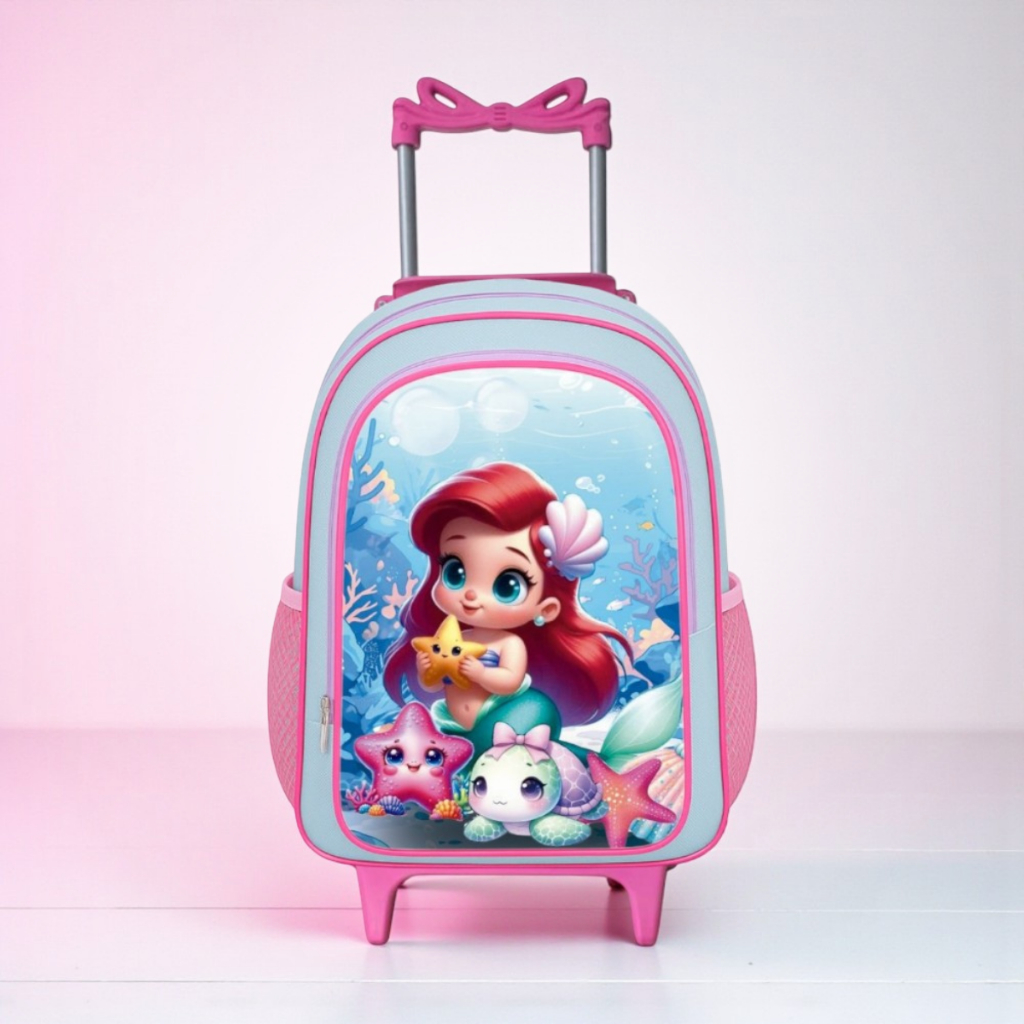 Mochila de Rodinhas Infantil Sereia Feminina Escolar 4 a 10 Anos |Envio Imediato