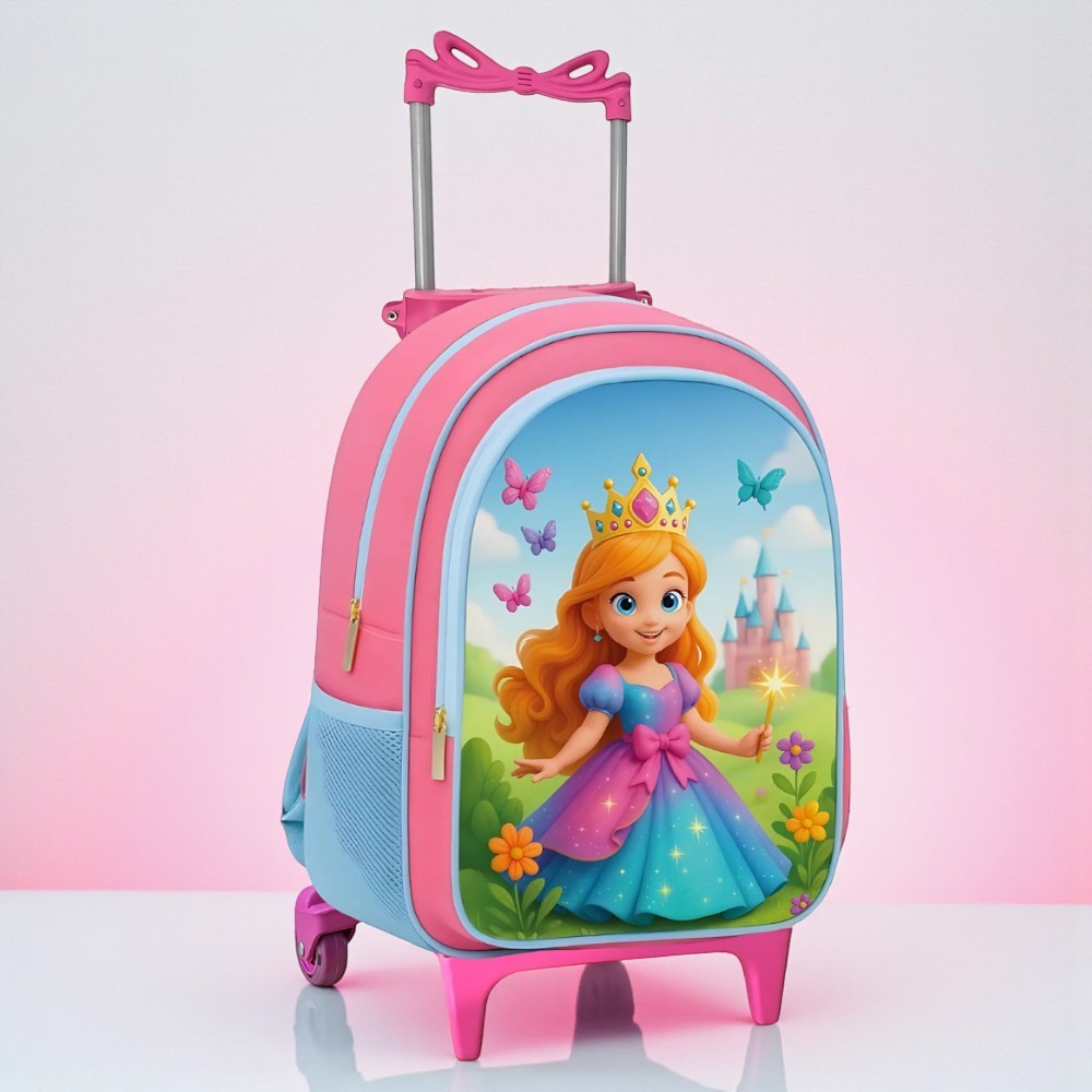 Mochila Rodinha Infantil Escolar Menina Grande Princesa |Rosa