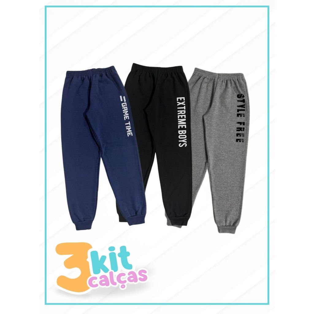 Kit 3 Calça Infantil Menino Moletom Masculino Roupa Infantil
