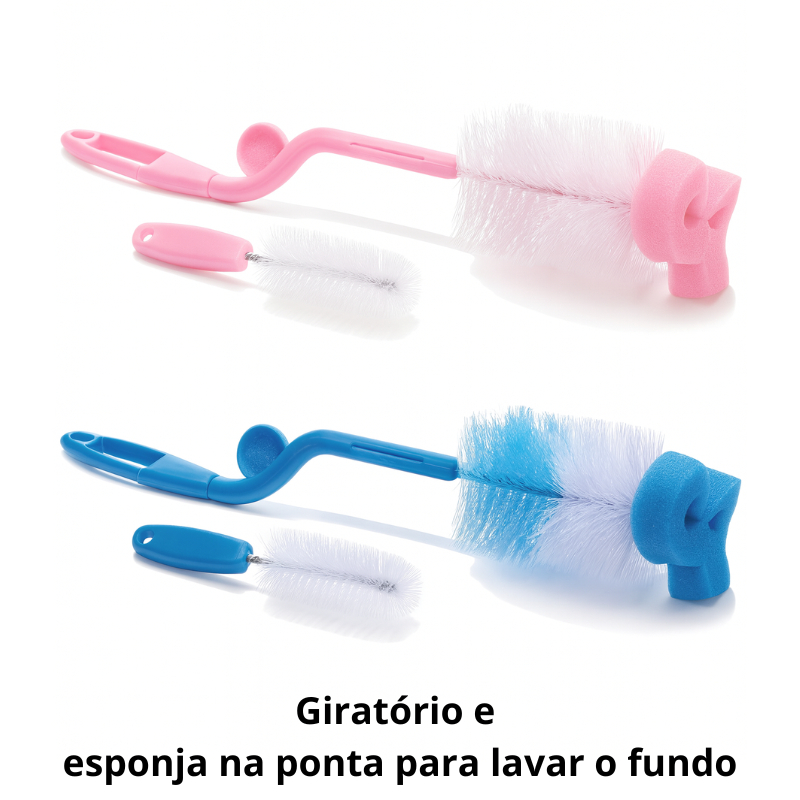 Kit Escova de Limpeza para Mamadeira e Bico - 2 Peças, Kit higiene New Baby, Nylon, BPA Free