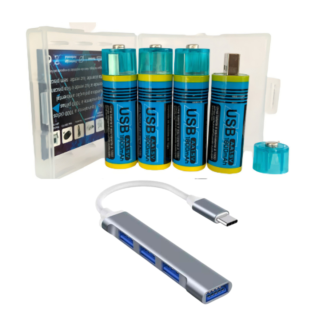 Jws 4 Pilhas Usb Recarregável Aa 1,5v + Carregador HUB USB-C Turbo 5ghz