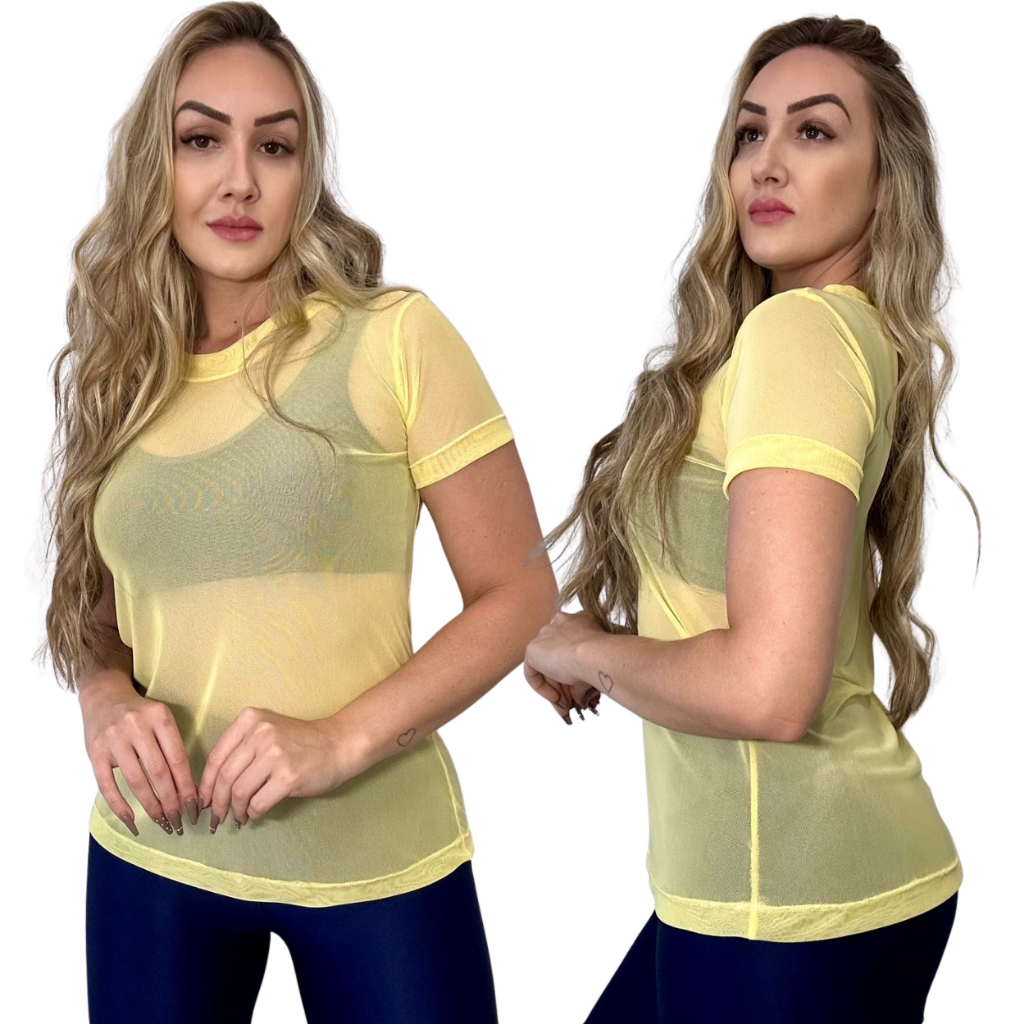 Blusa Feminina Tule Fitness Camisão Fitness Transparente De Academia