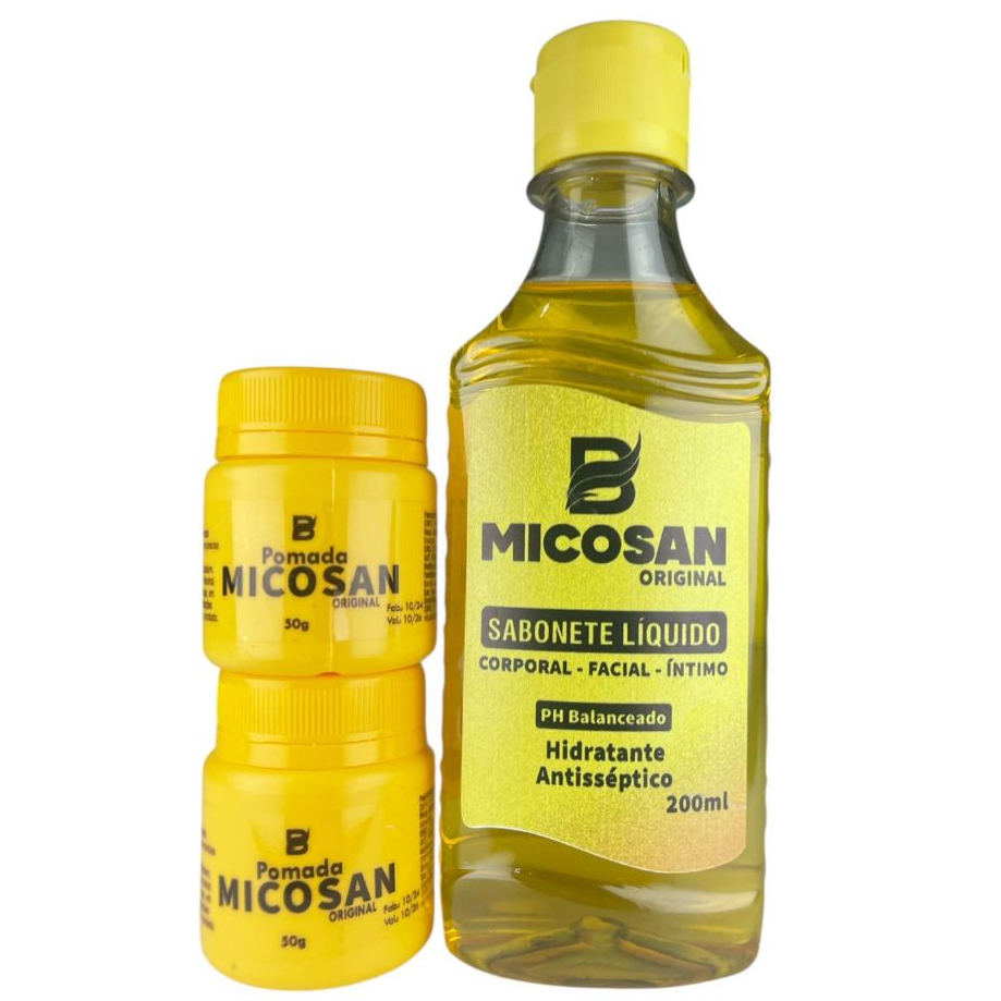 Kit com 2 Pomadas e 1 Sabonete Líquido Micosan Para Micoses e Manchas Baruc Cosméticos