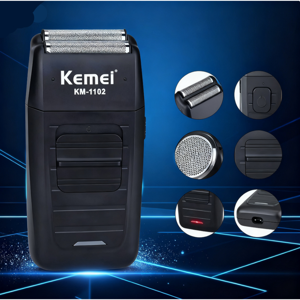 Barbeador Km-1102 Shaver Elétrico Sem Fio Kemei 2 Lâminas